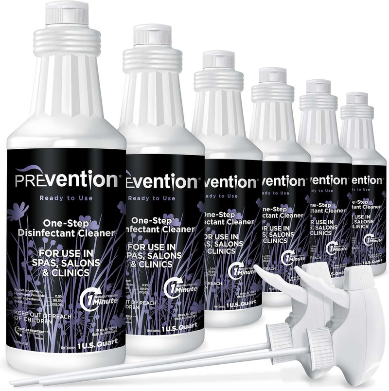 Prevention Ready-To-Use Disinfecting Cleaner – Hospital Grade Disinfectant Spray Solution for Salons, Spas, Clinics, Surfaces – Sanitizing Solution & Two Reusable Sprayers – 32oz Bottle (6 Pack) - Image 1